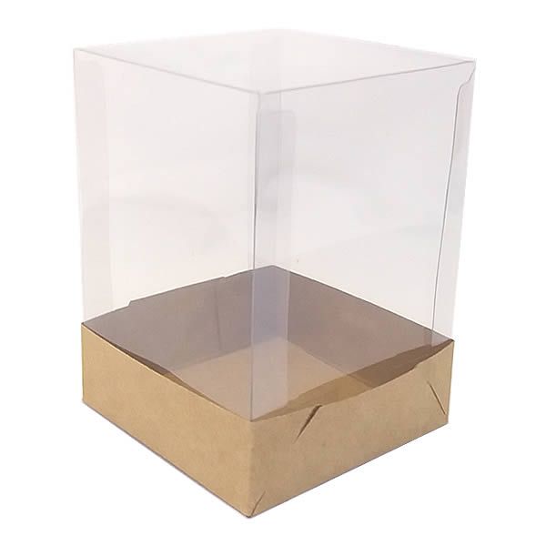 10 Caixa de Acetato PMB-45 Kraft (PMBKR-45) (10x10x15 cm) Caixa para Mini Bolo, Embalagem de Plástico e Papel