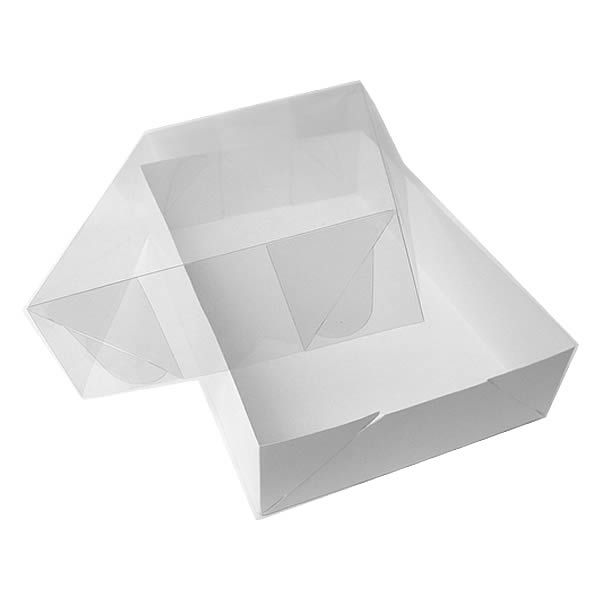 10 Caixa de Acetato TRP-70 (18x12x4 cm) Tampa de Plástico Acetato e Fundo de Papel Branco