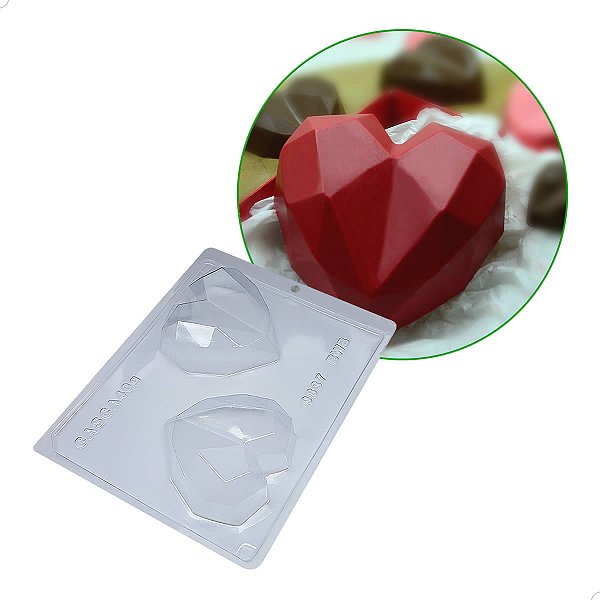 Forma para Chocolate com Silicone Coração Lapidado 200g (1un) Ref. 9837 BWB