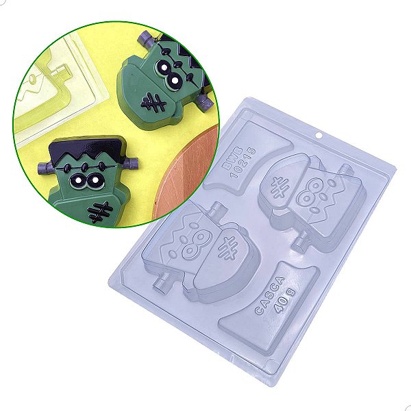 KIT (2un) Forma Halloween Frank Zombie para Chocolate com Silicone 160g cod 10215 BWB
