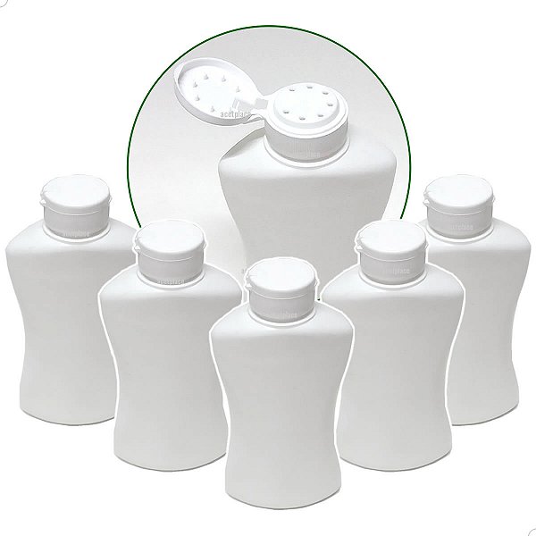 Frasco para Talco Talqueira 100g Branco (5un) Pulverizador De Pó, Porta Talco Mamãe Bebê