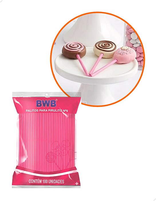 Canudo Palito para Pirulito Pequeno Rosa Sólido nº09 Cod.9476 BWB Kit 100un Confeitaria Doce