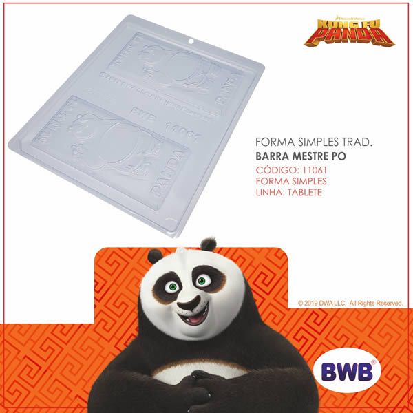 Forma para Chocolate Barra Mestre Po Kung Fu Panda 75g Ref. 11061 BWB Licenciada Universal 10unid