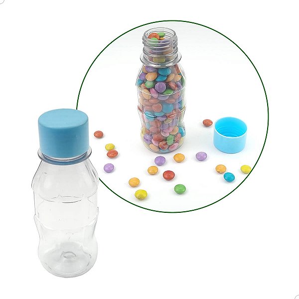 Mini Coquinha Garrafinha 100ml (10un) Garrafinha com Tampa Azul Claro para Lembrancinhas de Festas