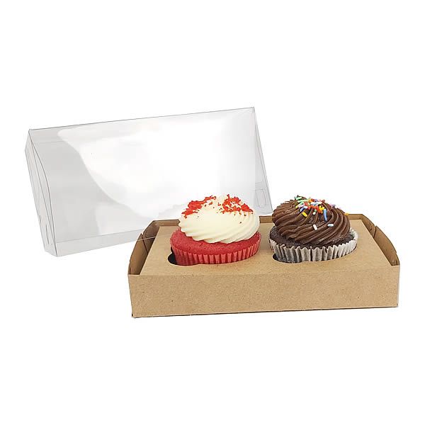 KIT Kraft Caixa para 2 Cupcakes Grandes (17,6x11x7 cm) Caixa KRAFT e Berço KIT129 10unid