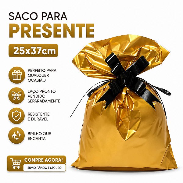 KIT 10 Saco de Presente Liso Ouro Metalizado (25x37cm) Lembrancinhas Festas