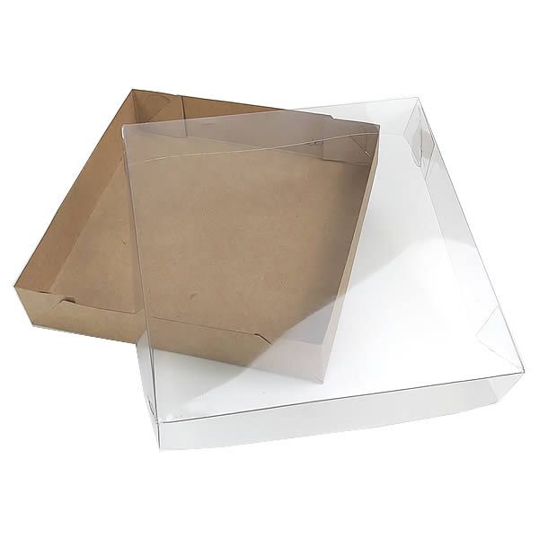 KRP-115 KRAFT (19x19x2.5 cm) Caixa de Acetato 10pçs Embalagem de Plastico e Papel Kraft