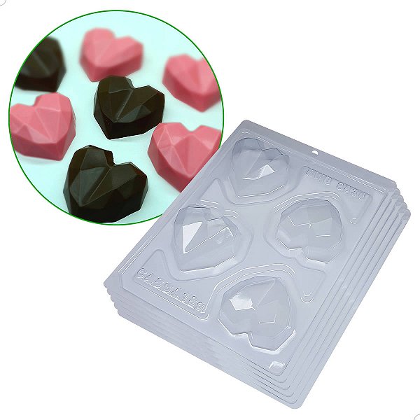 Forma para Chocolate com Silicone Trufa Coração Lapidado 65g (5un) Ref. 9836 BWB Amor, Namorados