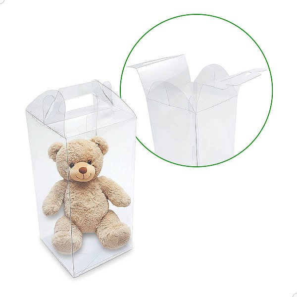 Caixa de Acetato Maleta para Lembrancinha Pelúcia PX-33 (10X10X21 cm) (25un) Embalagem Transparente