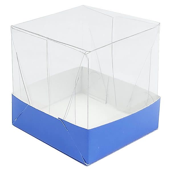 25 Caixa de Acetato com Base AZUL ESCURO Lisa (6x6x6cm) Embalagem de Plástico Transparente