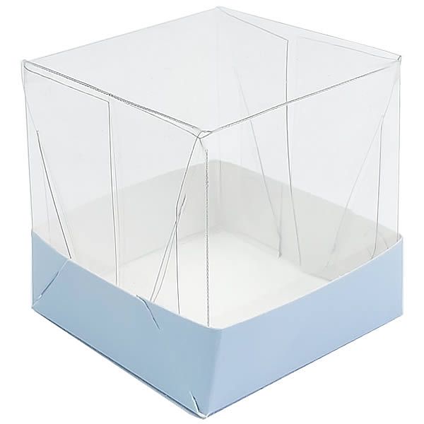 25 Caixa de Acetato com Base AZUL CLARO Lisa (6x6x6cm) Embalagem de Plástico Transparente