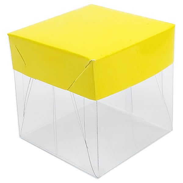 50 Caixa de Acetato com Base AMARELA Lisa (6x6x6cm) Embalagem de Plástico Transparente