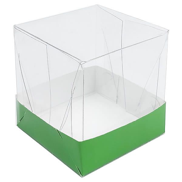 50 Caixa de Acetato com Base VERDE ESCURO Lisa (6x6x6cm) Embalagem de Plástico Transparente