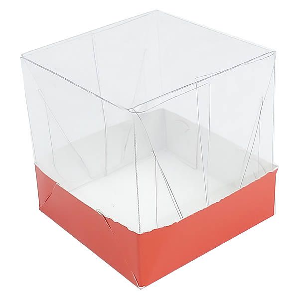 25 Caixa de Acetato com Base VERMELHA Lisa (5x5x5cm) Embalagem de Plástico Transparente