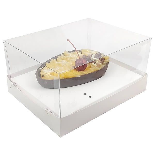 Caixa de Acetato para Ovo de Colher 350g KIT367 Branco (18x14x7 cm) (25un) Embalagem Ovo de Páscoa 350g