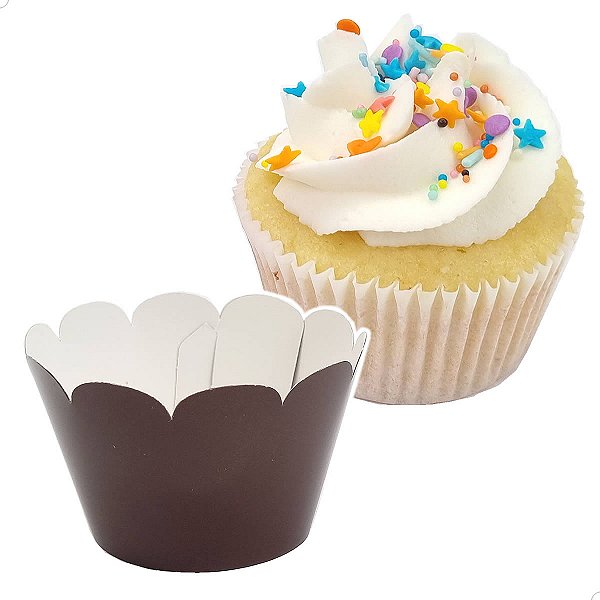 48un Saia para Cupcake Grande Wrapper Liso Marrom (7.5x5x4.5) Wrapper para Cupcake