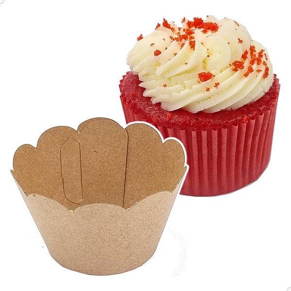 48un Saia para Cupcake Grande Wrapper Liso Kraft (7.5x5x4.5) Wrapper para Cupcake