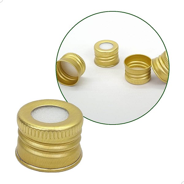 Tampa de Alumínio Furada OURO R20mm (100un) para Frasco Aromatizador Rosca 20mm, Tampa com Furo