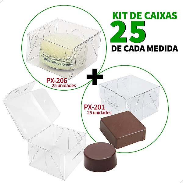 Kit Embalagem para Pão de Mel, Bem Casado, Macaron PX-201 e PX-206 Caixa de Acetato (25un) de cada medida