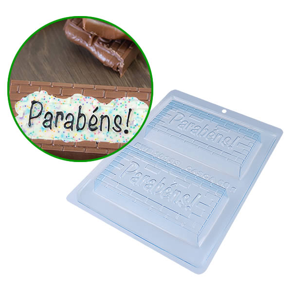 Forma de Acetato com Silicone BWB cod 10183 Tablete Parabéns 200g KIT 2un Chocolate Caseiro