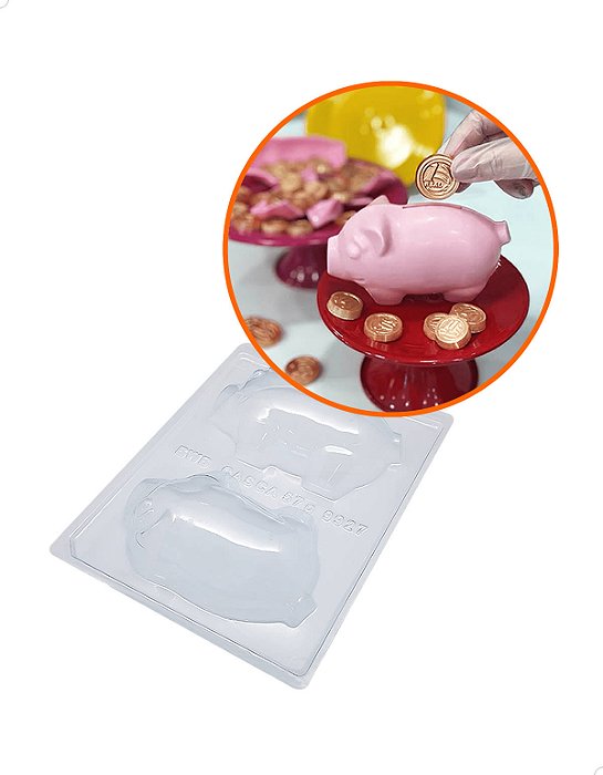 Forma de Chocolate com Silicone Cofrinho 230g BWB 9927 3 Partes Original (1un)