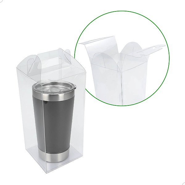 Caixa de Acetato Maleta para Copo Térmico PX-33 (10X10X21 cm) (25un) Embalagem Transparente