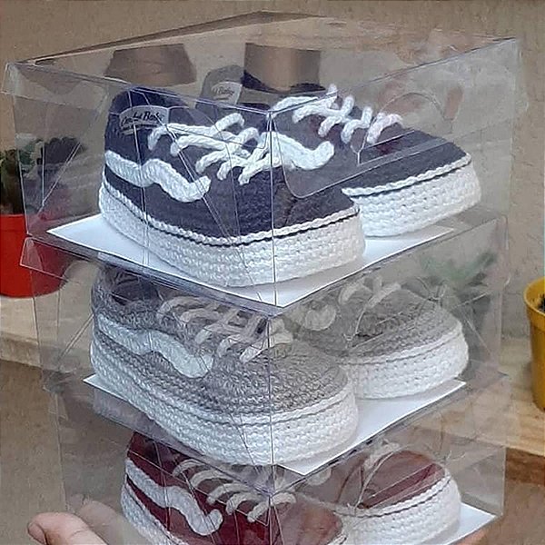 Embalagem Sapatinho de Bebê Crochê Artesã PX-3 (12x12x6cm) 100un Maternidade Gestante Chá Reveleção