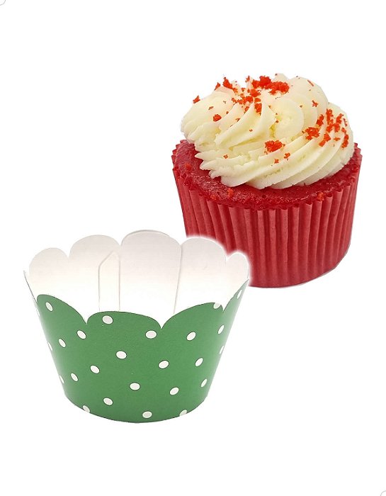 Saia para Cupcake Grande Wrapper Poá Bolinhas Verde Escuro (7.5x5x4.5) (48un) Papel Cartão 250g com Plastificação