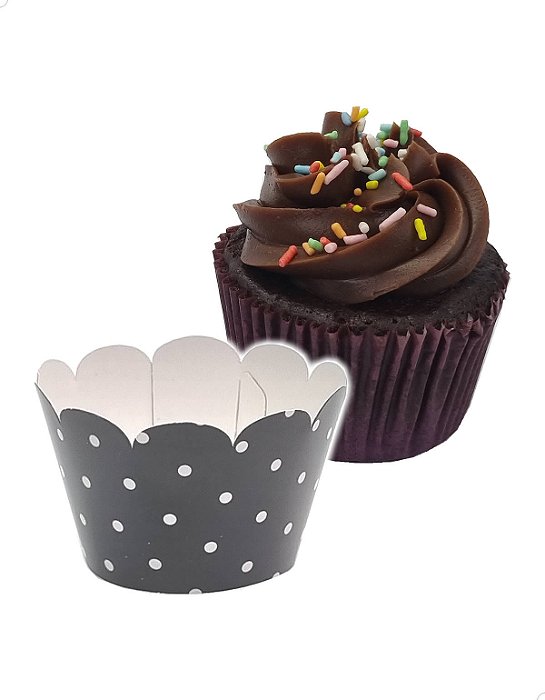 Saia para Cupcake Grande Wrapper Poá Bolinhas Preto (7.5x5x4.5) (48un) Papel Cartão 250g com Plastificação