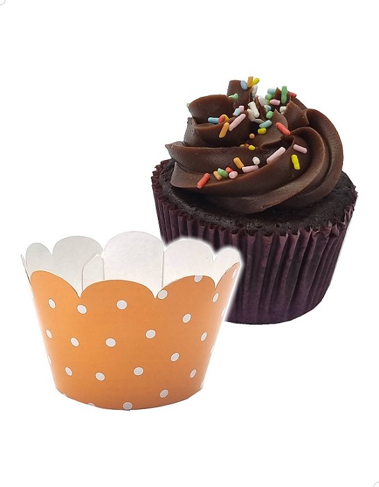 Saia para Cupcake Grande Wrapper Poá Bolinhas Laranja (7.5x5x4.5) (48un) Papel Cartão 250g com Plastificação