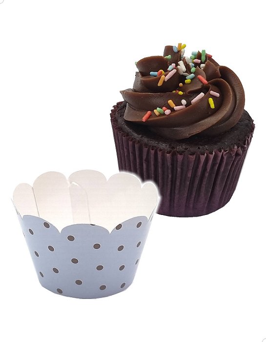 Saia para Cupcake Grande Wrapper Poá Bolinhas Azul/Marrom (7.5x5x4.5) (48un) Papel Cartão 250g com Plastificação