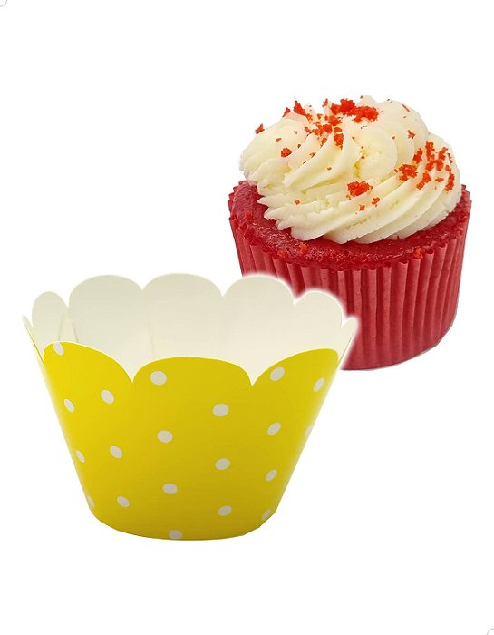 Saia para Cupcake Grande Wrapper Poá Bolinhas Amarela (7.5x5x4.5) (48un) Papel Cartão 250g com Plastificação
