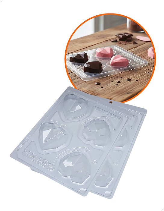Kit 2 Forma para Chocolate com Silicone Trufa Coração Lapidado 65g Cod. 9836 BWB