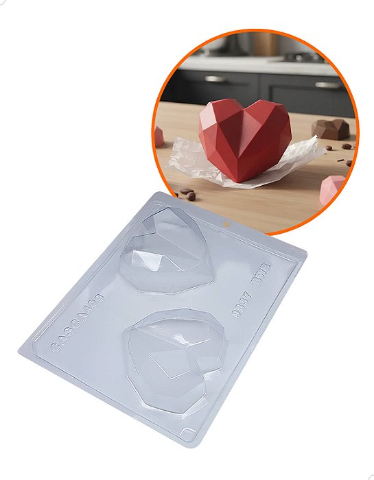 Forma Silicone BWB Chocolate Coração Lapidado 200g Profissional Confeitaria Cod. 9837