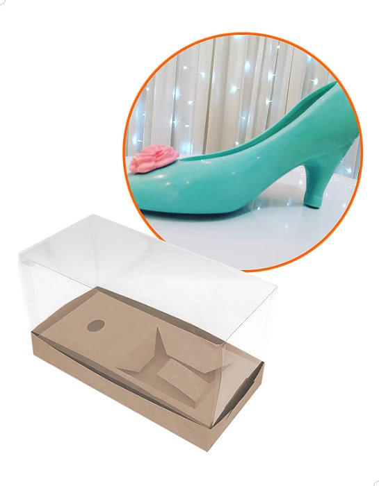 KIT 100un Caixa para Sapato de Chocolate (21x10x12 cm) Embalagem Acetato e Berço Kraft Cod.31754