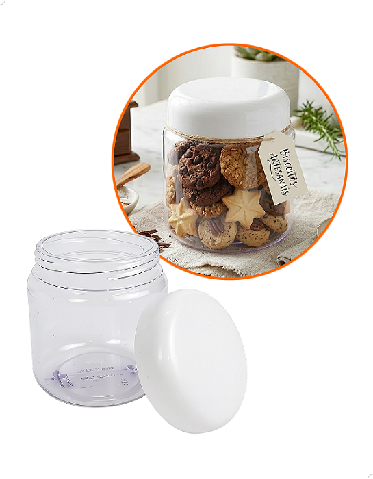 Pote Plástico 500g Organizador para Bolachas Doces Kit 10un Pote com Tampa Branca Abaulada