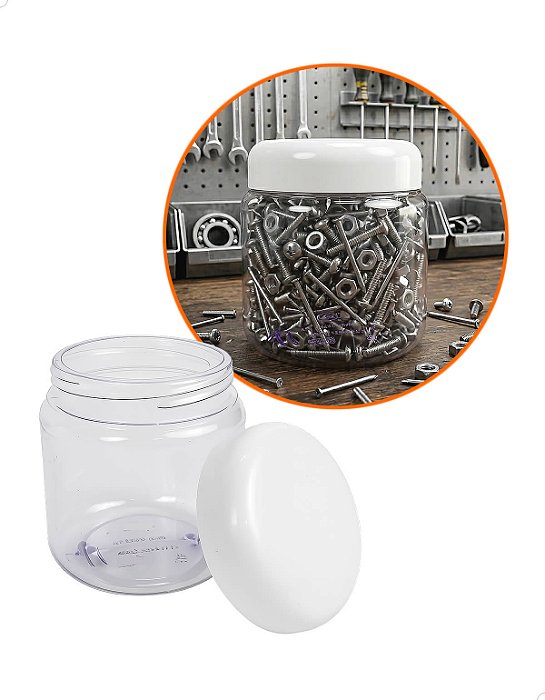 Pote 500g Organizador para Porcas e Parafusos Kit 10un Pote Plástico com Tampa Branca Abaulada