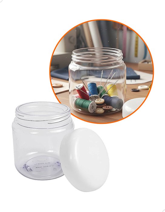 Pote Organizador para Linhas Botões Agulhas Kit 10un Pote Plástico 500g com Tampa Branca Abaulada