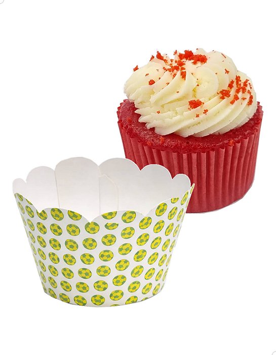 Saia para Cupcake Grande 48un Wrapper Futebol Brasil Bola Seleção Esporte Copa do Mundo Aniversário