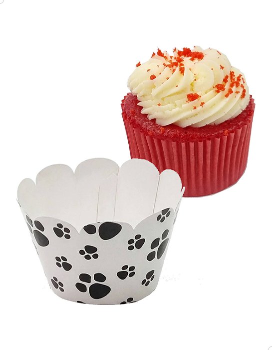 Saia para Cupcake Grande Wrapper Patinhas Pata 48un Pegada Cachorro Festa Canina Dog Pet Cute