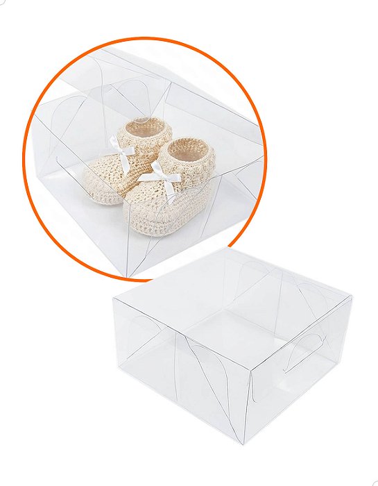 Caixa para Sapatinho de Bebê Caixa de Acetato PX-3 (12x12x6 cm) (50un) Embalagem Transparente