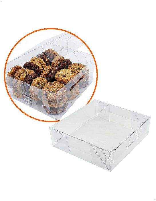Caixa de Acetato Baú Transparente PX-5 (10x10x3 cm) (100un) Embalagem para Biscoitos Caseiros