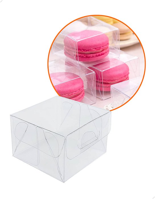 25 Caixa de Acetato para Macaron Bem Casado 5x5x3cm BAX-206 Embalagem Transparente