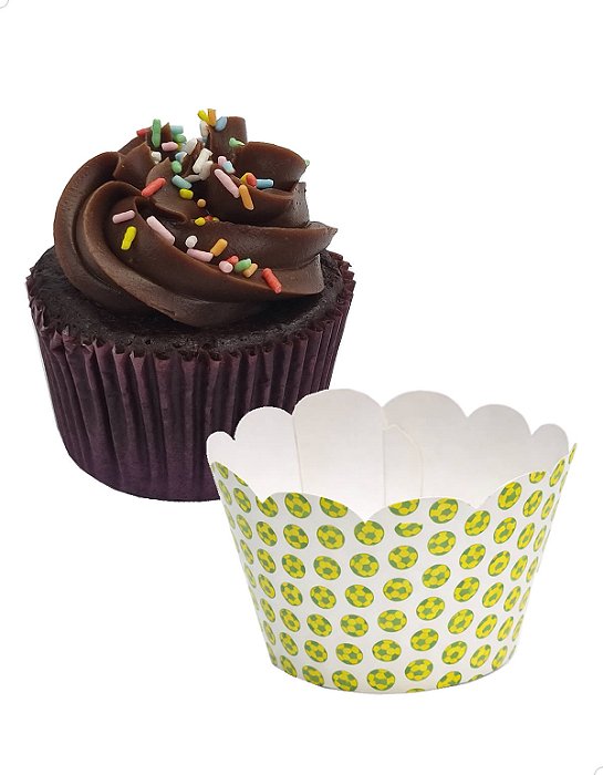 Saia para Cupcake Pequeno Kit 48un Wrapper Futebol BRASIL Babado Bola Seleção Esporte Copa do Mundo Confeitaria