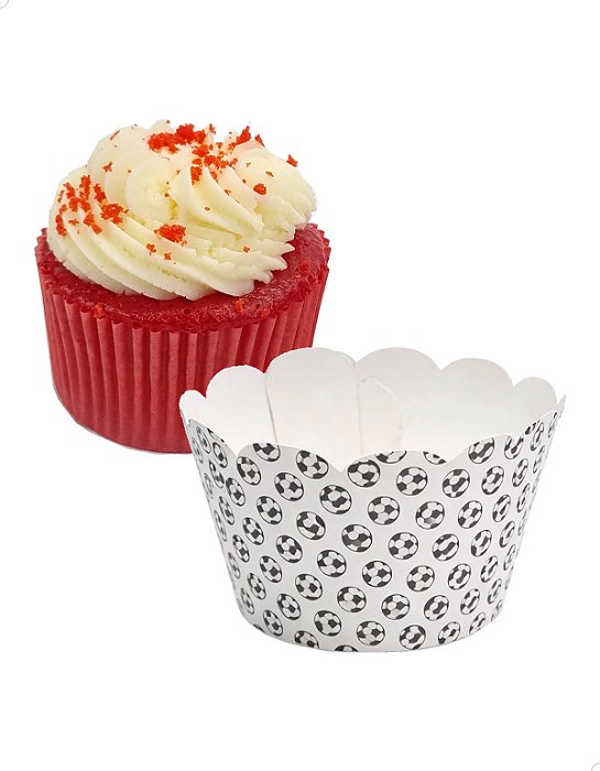 Wrapper para Cupcake Pequeno Saia Futebol Kit 48un Faixa Acabamento Decoração para Doces Enfeite Cintura Capinha