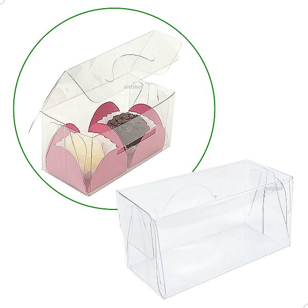 Caixa de Acetato BAX-223 (8x4x4 cm) (100un) Caixa para 2 Docinhos, Mini Panela, Lembrancinha de Festa