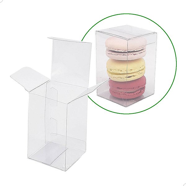 Embalagem BAX-233 (5x5x8 cm) (100un) Caixa para 3 Macaron, Embalagem de Plástico para Doces e Lembrancinhas