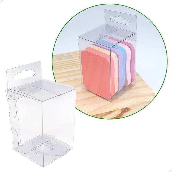 Caixa de Acetato PX-251 (4.5x4.5x6.5 cm) (500un) Caixa para Esponja Facial, Lave o Rosto Remover Maquiagem, Esponjinha