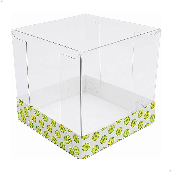 Caixa de Acetato com Base Estampa Futebol Brasil (7.5cm) Kit 100un Embalagem de Plástico Transparente