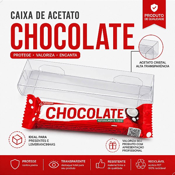 Kit 20un Caixa de Acetato para Chocolate Tipo Prestígio PX-260 (3,5x2x13cm) Embalagem Lembrancinha